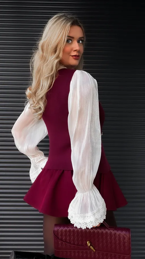 Elegancka dzianinowa kamizelka zapiana na butony ONE SIZE bordo - R371