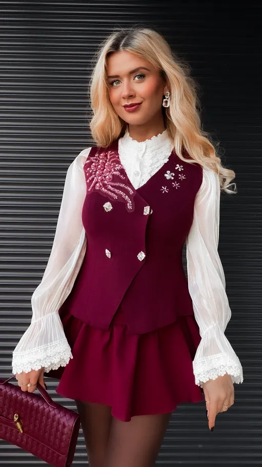 Elegancka dzianinowa kamizelka zapiana na butony ONE SIZE bordo - R371