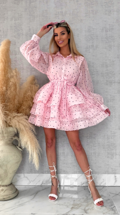 Słodka jedwabna sukienka w serduszka ONE SIZE pastelowy róż - R705A