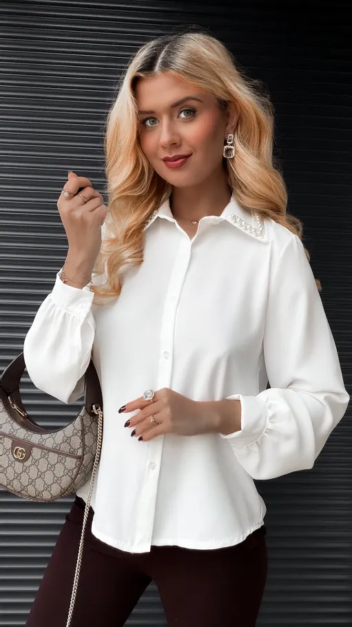 Biała koszula z ozdobnym kołnierzykiem ONE SIZE - R404A