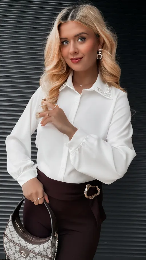 Biała koszula z ozdobnym kołnierzykiem ONE SIZE - R404A