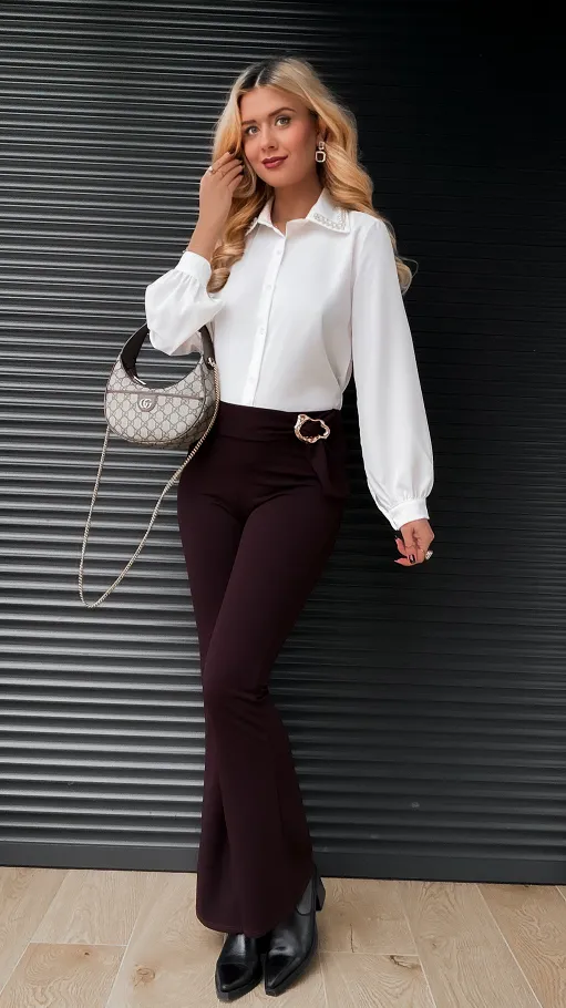 Biała koszula z ozdobnym kołnierzykiem ONE SIZE - R404A