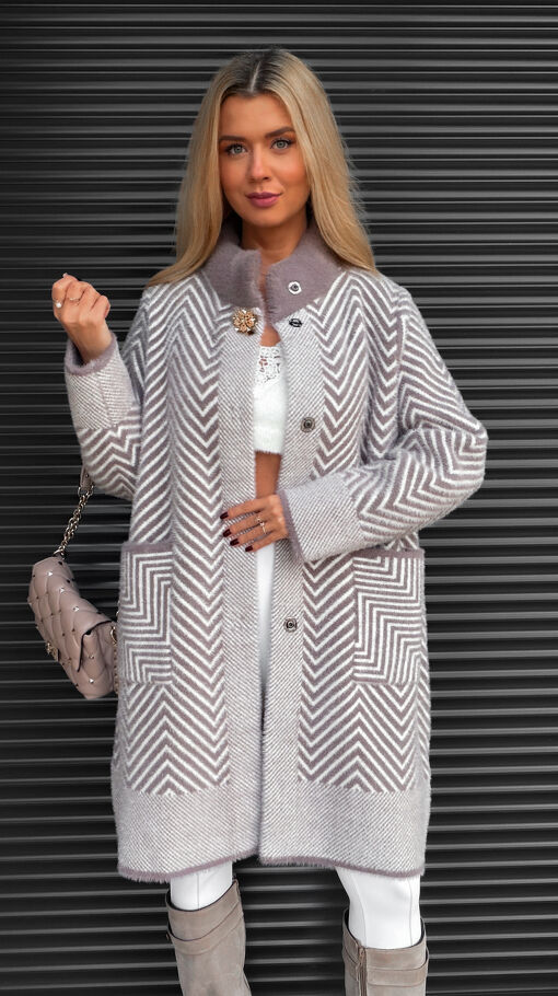 Modny wełniany płaszcz ALPAKA w jodełkę ONE SIZE - S609