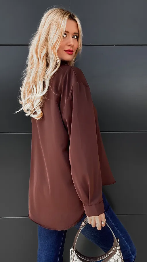 Brązowa elegancka koszula z krawatką ONE SIZE - R102B