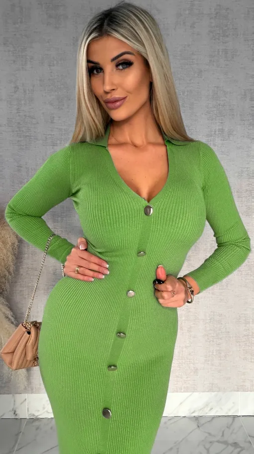 Dzianinowa sukienka z guzikami ONE SIZE matcha latte - R430