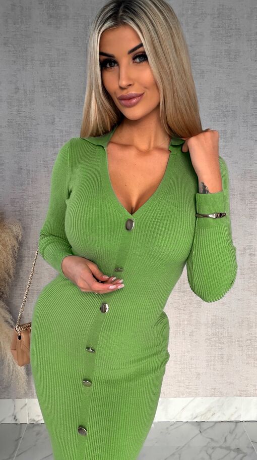 Dzianinowa sukienka z guzikami ONE SIZE matcha latte - R430
