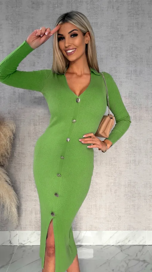 Dzianinowa sukienka z guzikami ONE SIZE matcha latte - R430