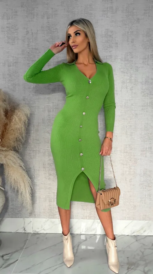 Dzianinowa sukienka z guzikami ONE SIZE matcha latte - R430