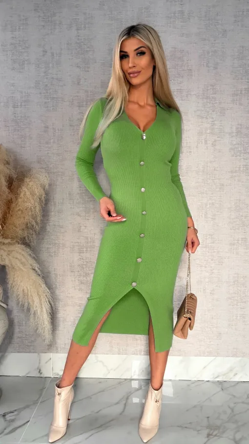 Dzianinowa sukienka z guzikami ONE SIZE matcha latte - R430