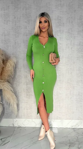 Dzianinowa sukienka z guzikami ONE SIZE matcha latte - R430