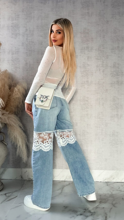 Miękka siateczkowa bluzka z cyrkoniami ONE SIZE biała - R342A