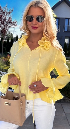 Idealna letnia bluzka w pięknym żółtym kolorze z falbankami ONE SIZE - N421