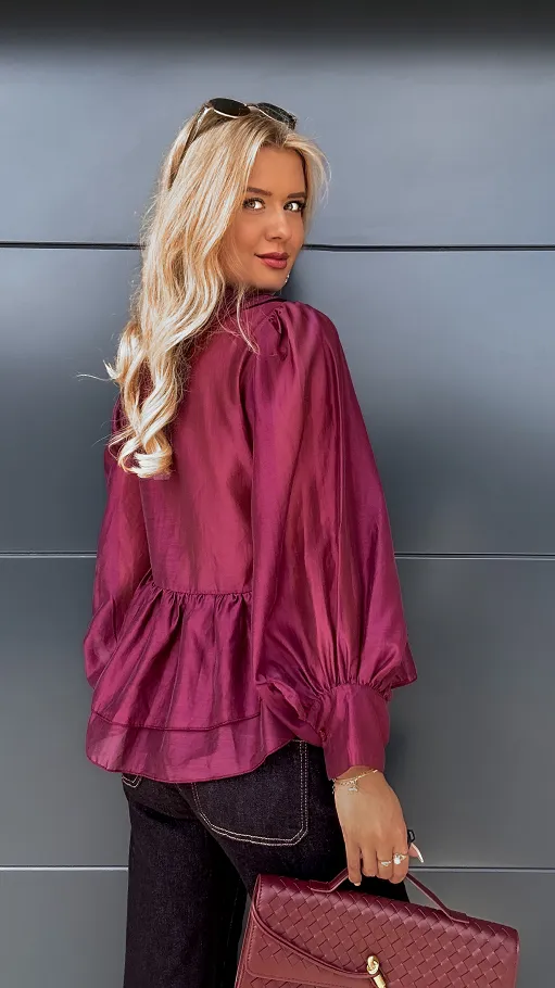 Bluzka koszulowa MGIEŁKA z wiązaniem ONE SIZE bordo - P975A
