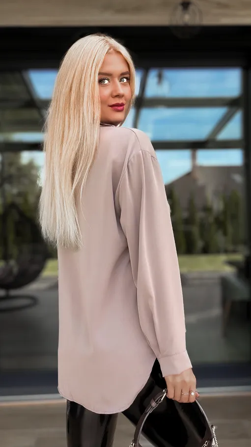 Beżowa elegancka koszula z krawatką ONE SIZE - R102C