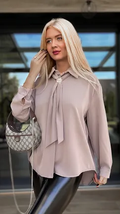 Beżowa elegancka koszula z krawatką ONE SIZE - R102C