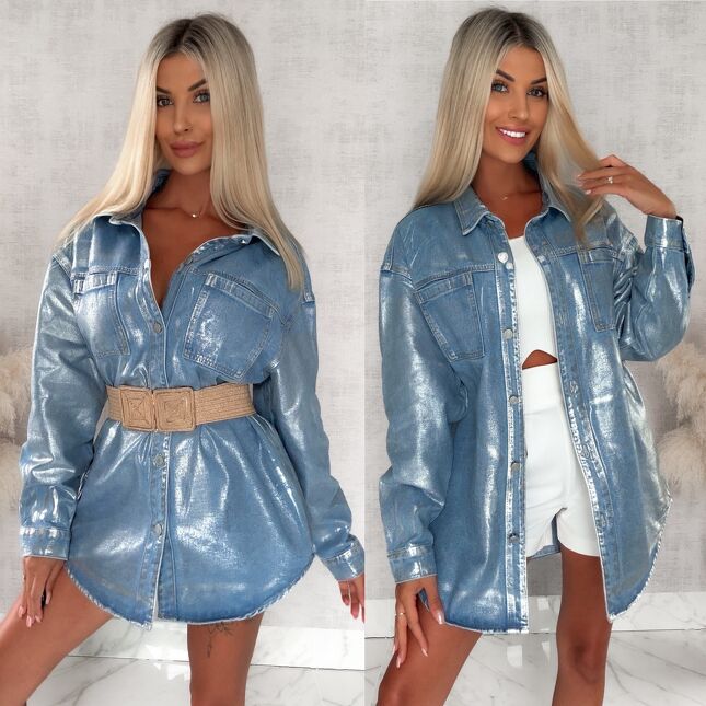 Oryginalna jeansowa koszula ze srebrnym brokatem BLUE JEANS - S114