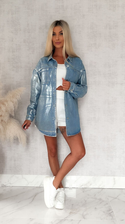 Oryginalna jeansowa koszula ze srebrnym brokatem BLUE JEANS - S114