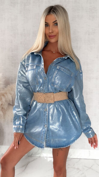 Oryginalna jeansowa koszula ze srebrnym brokatem BLUE JEANS - S114