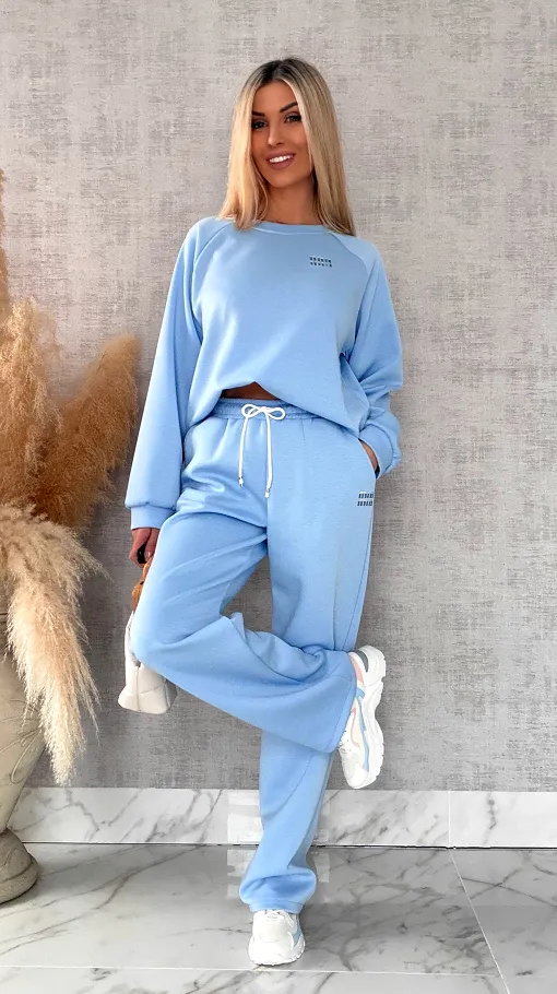 Błękitny dres MIN MIN bluza + spodnie one size - R666A