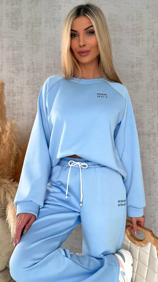 Błękitny dres MIN MIN bluza + spodnie one size - R666A