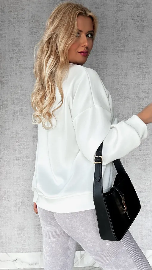 Masełkowa biała bluza z kwiatem ONE SIZE - P237D
