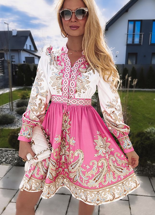 Elegancka sukienka na wiosnę PREMIUM róż - sklep 