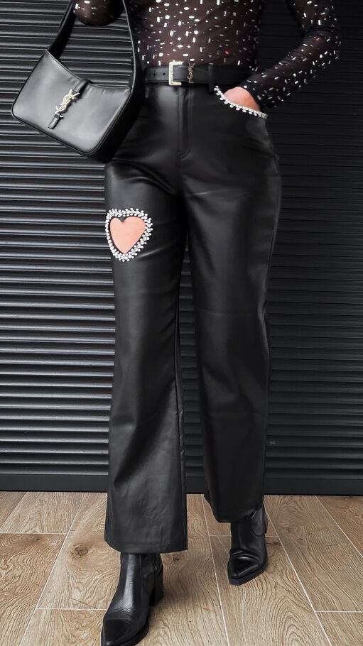 Czarne elastyczne spodnie z eko skóry HEART - R345