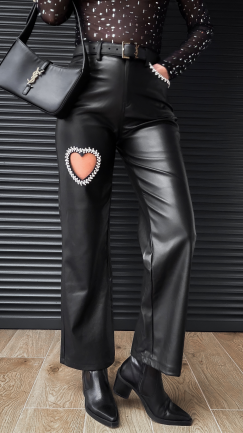 Czarne elastyczne spodnie z eko skóry HEART - R345