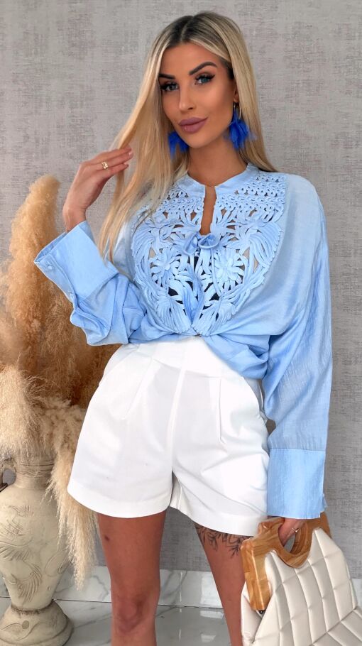 Asymetryczna niebieska bluzka koszulowa w stylu boho ONE SIZE - R686B