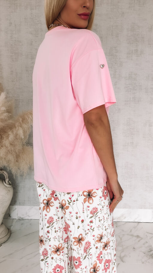 Oryginalna bawełniana bluzka T-SHIRT w metalowe serduszka ONE SIZE pink - R791