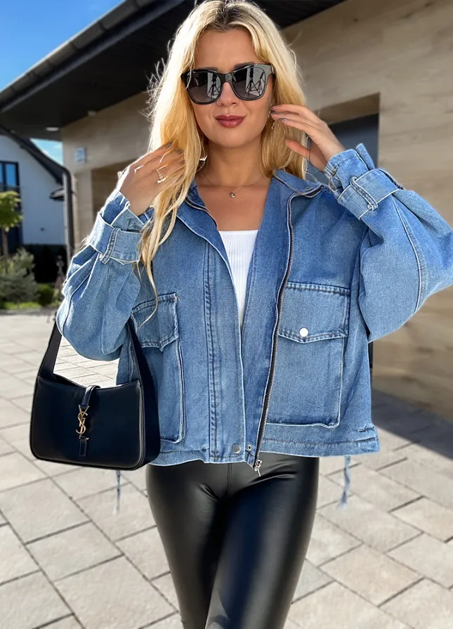 Modowa katana BLUE jeans na zamek z haftowanym tyłem - M269aaa