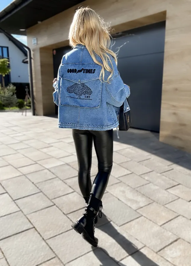 Modowa katana BLUE jeans na zamek z haftowanym tyłem - M269aaa