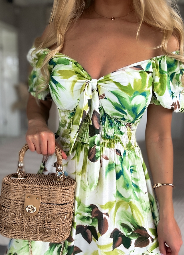 Sukienka w stylu hiszpanki w malowane kwiaty GREEN - N071A