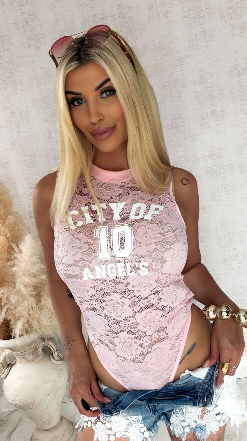 Bluzka BODY na ramiączkach cała z koronki ONE SIZE pink - S023