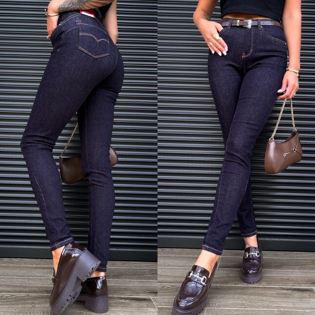 Granatowe super elastyczne spodnie jeansowe PUSH UP rurki - S325