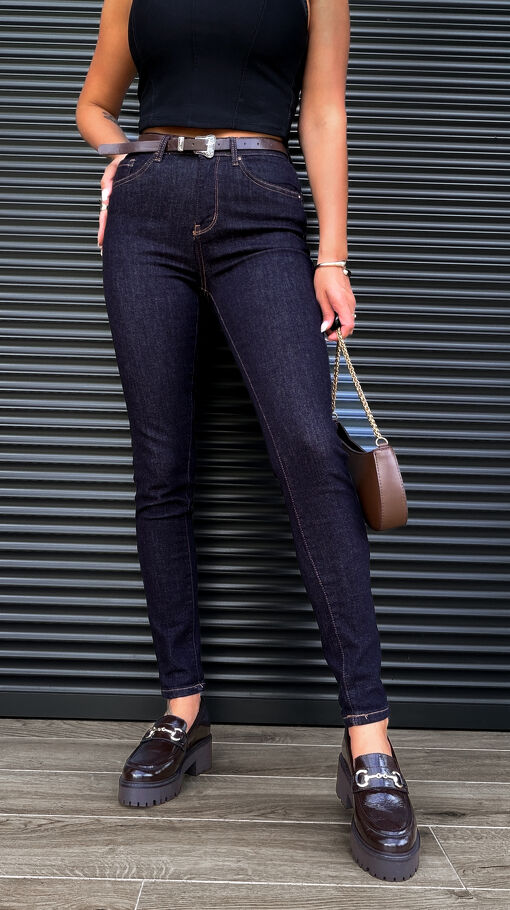 Granatowe super elastyczne spodnie jeansowe PUSH UP rurki - S325