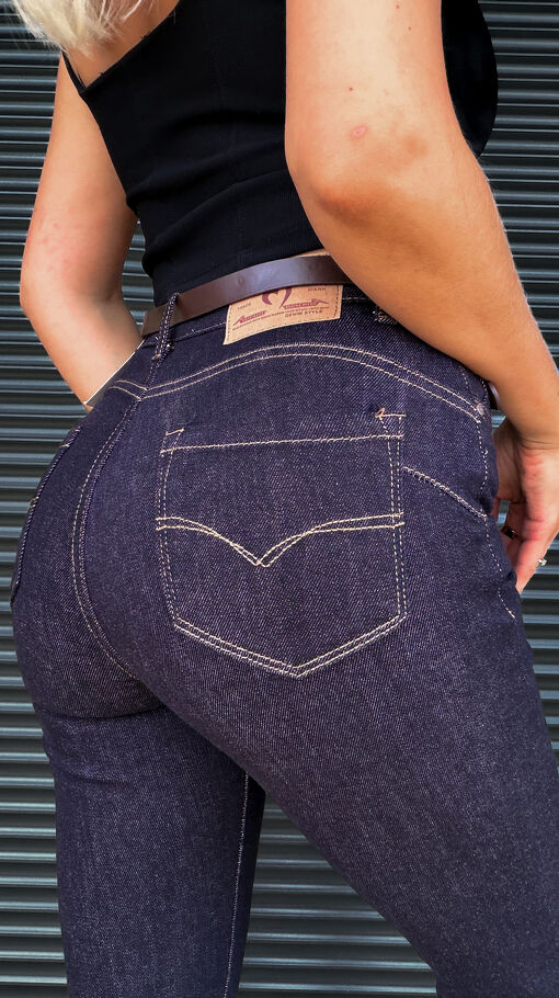Granatowe super elastyczne spodnie jeansowe PUSH UP rurki - S325