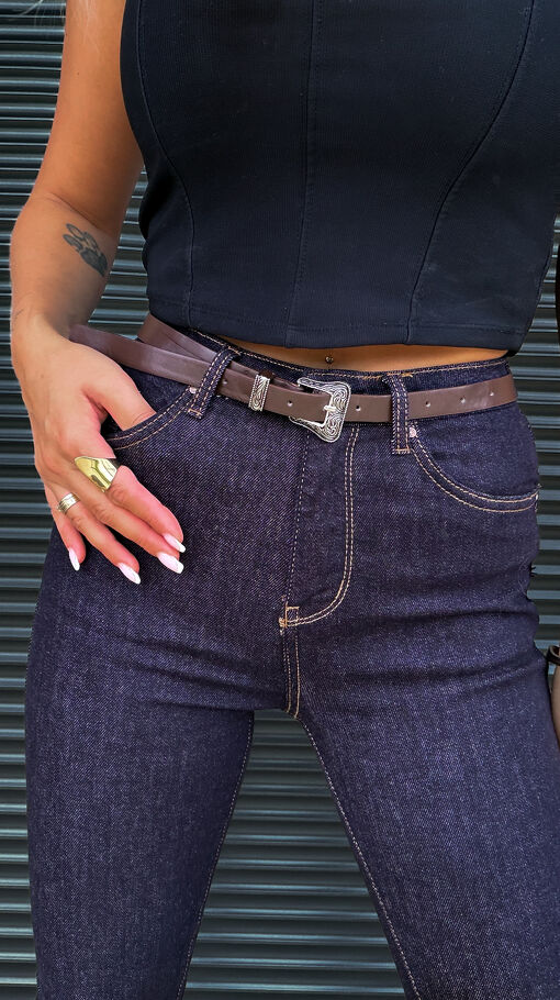 Granatowe super elastyczne spodnie jeansowe PUSH UP rurki - S325