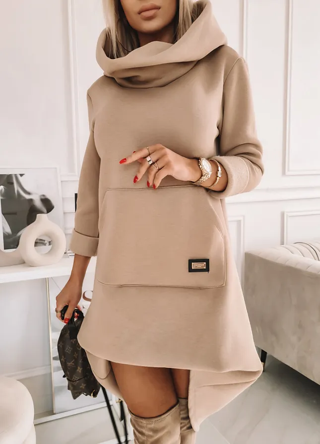 Ocieplana sukienka/bluza LONG jasno beżowa - L166