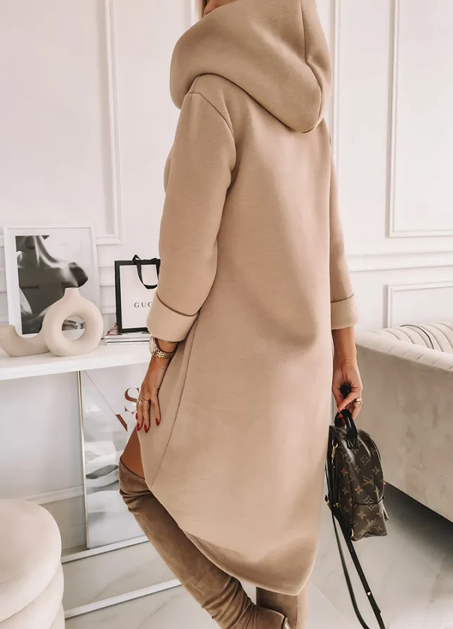 Ocieplana sukienka/bluza LONG jasno beżowa - L166