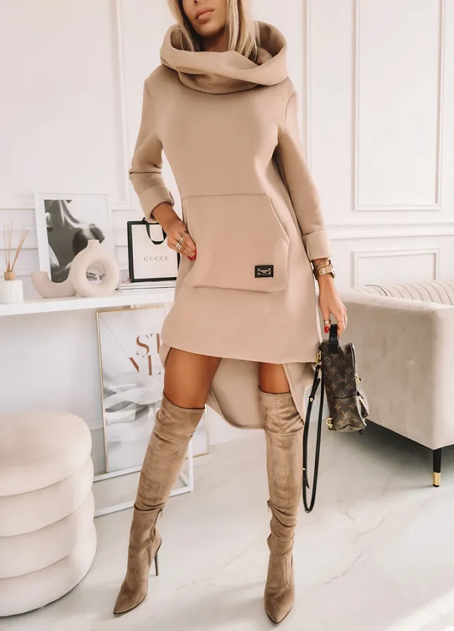 Ocieplana sukienka/bluza LONG jasno beżowa - L166