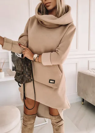 Ocieplana sukienka/bluza LONG jasno beżowa - L166