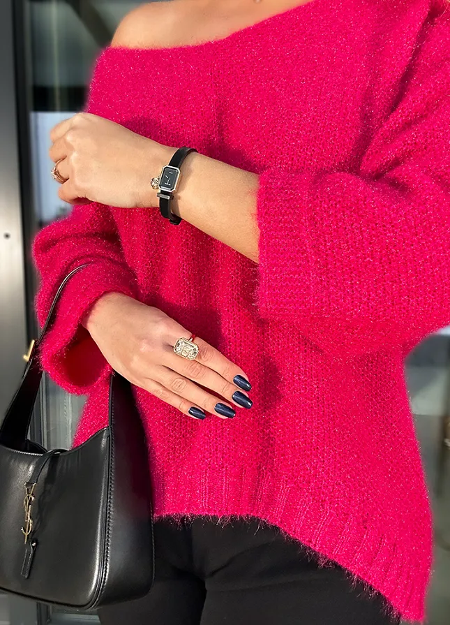 Sweter OVERSIZE z obniżanymi ramionami RÓŻOWY - M473