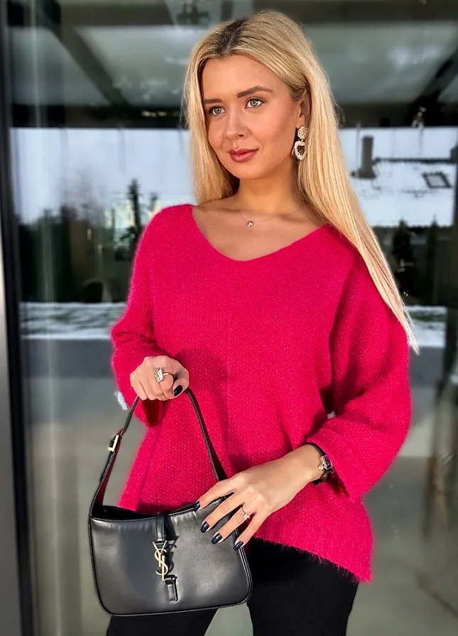 Sweter OVERSIZE z obniżanymi ramionami RÓŻOWY - M473