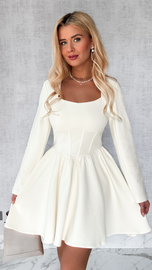 Bawełniana dzianinowa sukienka ECRU - P544