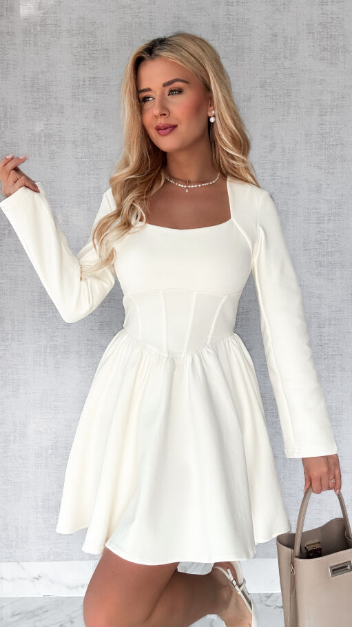 Bawełniana dzianinowa sukienka ECRU - P544