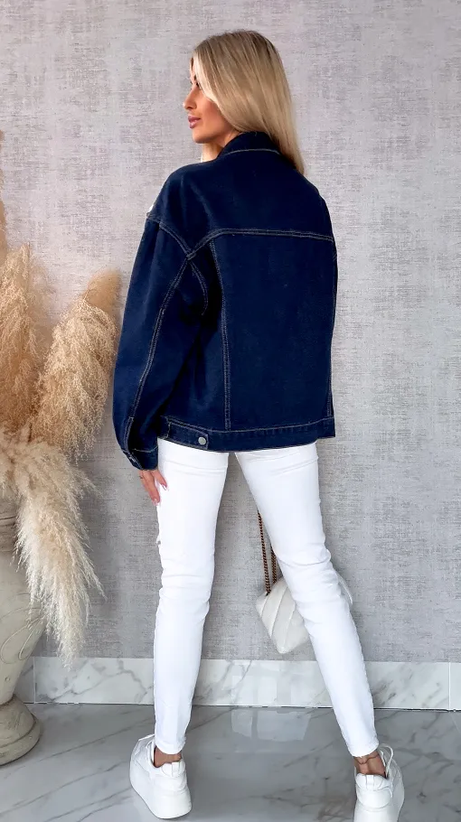 Wyjątkowa jeansowa katana w srebrne kwiaty z cekinów ONE SIZE - R614