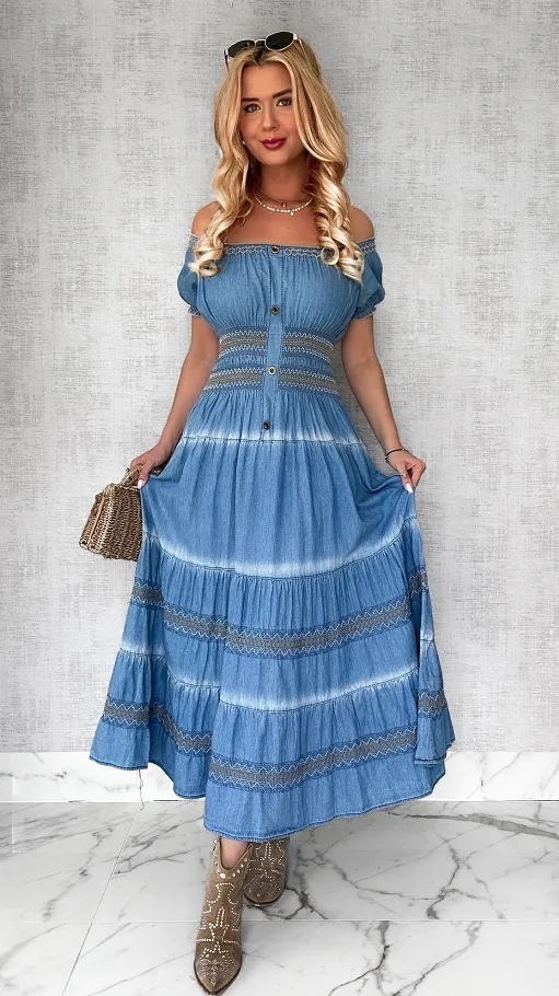 Miękka jeansowa MAXI sukienka BLUE JEANS - P696