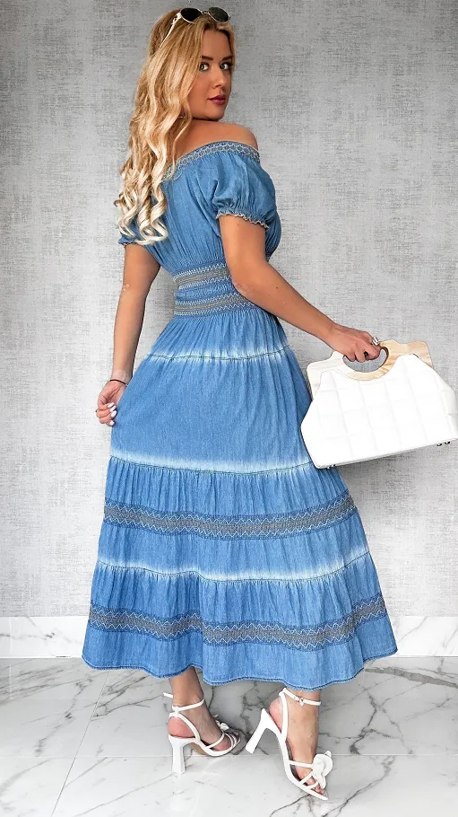 Miękka jeansowa MAXI sukienka BLUE JEANS - P696
