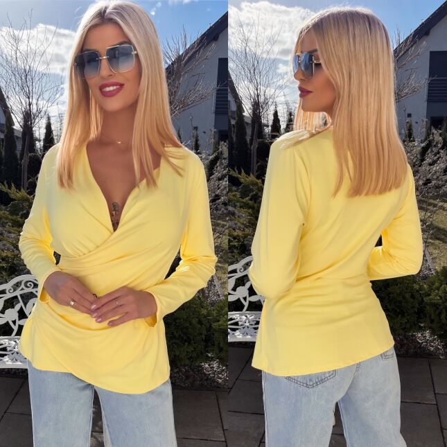 Elegancka żółta bluzka z kopertowym dekoltem ONE SIZE - R533A